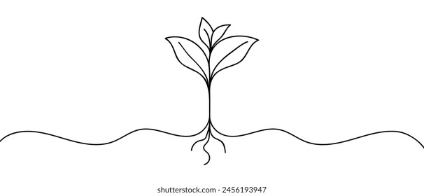 Crecimiento de brotes de arte de línea continua única aislado sobre fondo blanco. Ilustración vectorial