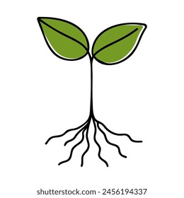Single continuous line art sprout growth isolated on white background. Vector illustration agricultural logo.