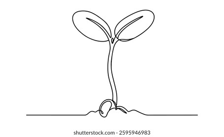 Single continuous line art sprout growth isolated on white background. Vector illustration