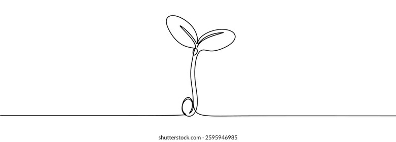 Single continuous line art sprout growth isolated on white background. Vector illustration