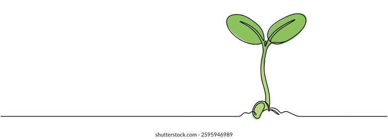 Single continuous line art sprout growth isolated on white background. Vector illustration