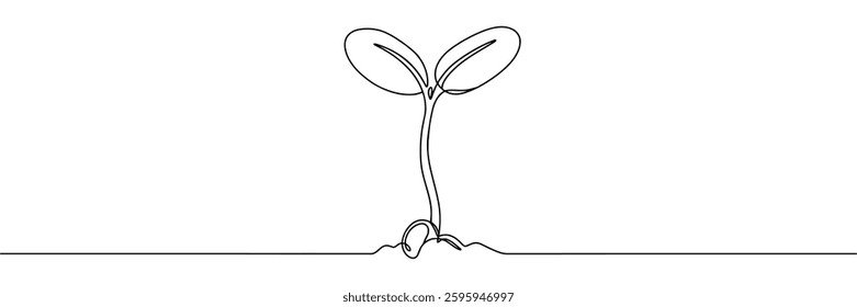 Single continuous line art sprout growth isolated on white background. Vector illustration