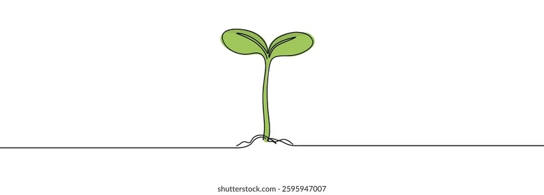 Single continuous line art sprout growth isolated on white background. Vector illustration
