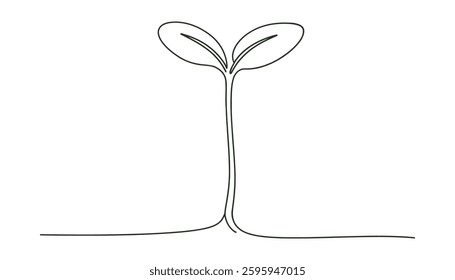 Single continuous line art sprout growth isolated on white background. Vector illustration