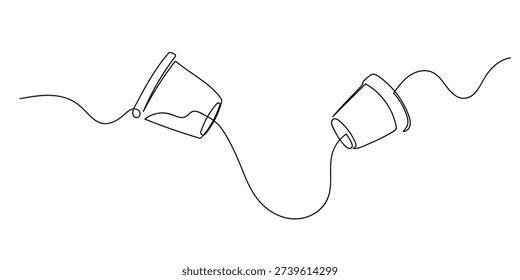 Single continuous line art style: Telephone made of paper cup. Line art Illustration 