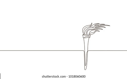 Single continuous line art torch flame fire silhouette. Sport ceremony winner champion victory concept design one sketch outline drawing vector illustration