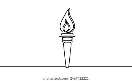 Single continuous line art torch flame fire silhouette. Sport ceremony winner champion victory concept design one sketch vector illustration