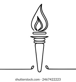 Single continuous line art torch flame fire silhouette. Sport ceremony winner champion victory concept design one sketch vector illustration