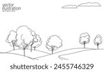  Single continuous line art tree park alley. Outdoors garden landscape design one sketch outline drawing vector illustration