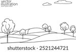 Single continuous line art tree park alley. Outdoors garden landscape design one sketch outline drawing vector illustration