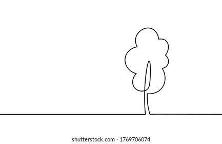 Single continuous line art tree park. Outdoors garden landscape design one sketch outline drawing vector illustration