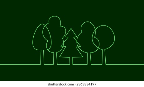 Single continuous line art tree park alley. Outdoors garden landscape design one sketch outline drawing vector illustration