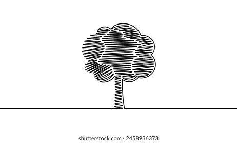  Single continuous line art tree park. Outdoors garden landscape design one sketch outline drawing vector illustration