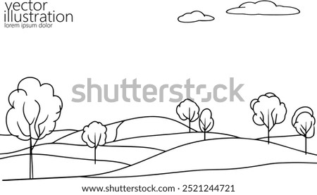Single continuous line art tree park alley. Outdoors garden landscape design one sketch outline drawing vector illustration