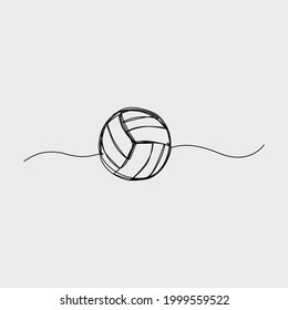 Silueta de bola de voleibol de línea continua.  Dibujar ilustración vectorial de esquema.