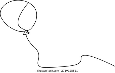 Ícone de balão de linha contínua única - Festa de aniversário festiva Decoração de hélio Ilustração de vetor mínima