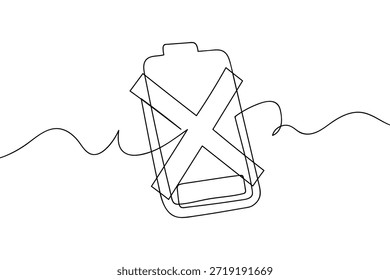 Eine einzige durchgehende Linie die Batterie ist tot Symbol. eine gezeichnete Linie. lineares Konzept.