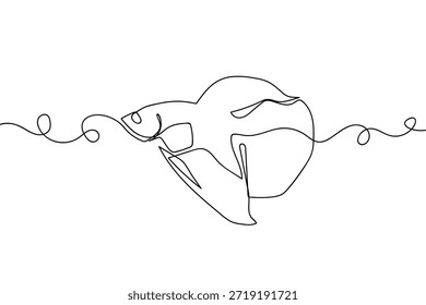 Linha contínua única. Peixes bettas, peixes ornamentais. ilustração em arte linear simples.