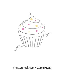Single continuous line of big cupcake. Big cupcake fast food in one line style isolated on white background.
