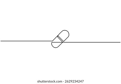 single continuous line capsule tablets line art vector illustration, One continuous line drawing of pills medicine . Single line of pills medicine vector illustration.