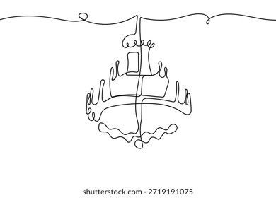 Eine einzige, durchgehende Linie von Kronleuchter Licht. Umriss von Linienkunst. Vektorgrafik.