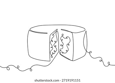 Una sola línea continua de queso que se ha cortado parcialmente. Dibujo de una sola línea