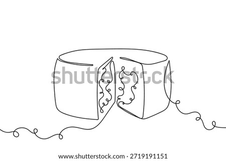A single, continuous line of cheese that has been partially cut off. Single line drawing