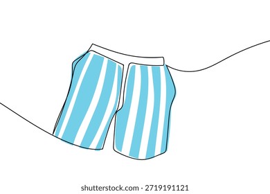 Eine einzelne, durchgehende Linie, farbig, aus weiß und blau gestreiften Boxershorts. Einzeiliges Kunstdesign.