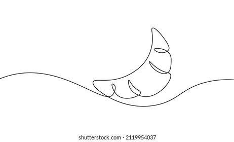 Single continuous line croissant art. Coffee morning cafe french bakery pastry logo silhouette. Concept design one sketch outline drawing vector illustration