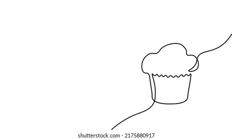 Single continuous line cupcake art. Coffee morning cafe bakery pastry logo silhouette. Concept design one sketch outline drawing vector illustration