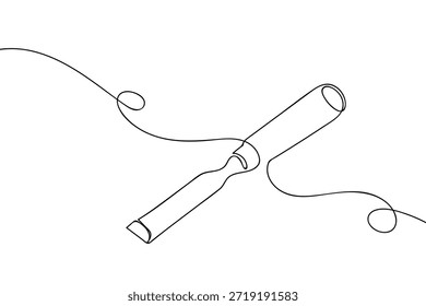 A single, continuous line depicts a chisel used for carpentry. Single line art design.