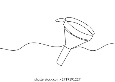 A single, continuous line depicts a cone for filling gas for cars. Single line art design.
