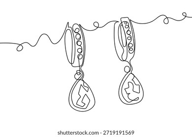 Uma única linha contínua representa um brinco de aros de diamante luxuoso. Design artístico de linha única.