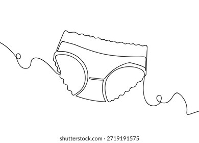 A single, continuous line depicts a pair of lace women's underwear. Single line art design.