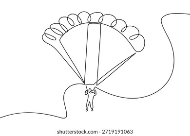 Una sola línea continua representa un paracaídas de un paracaidista. Diseño de arte de una sola línea.
