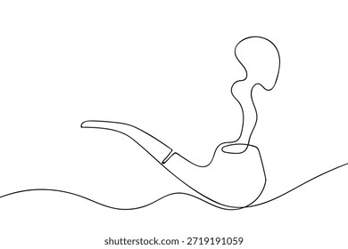 Una sola línea continua representa un cigarrillo de pipa. Diseño de arte de una sola línea.