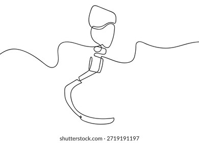 Una sola línea continua representa una pierna protésica para correr. Diseño de arte de una sola línea.