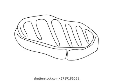 Uma única linha contínua representa um bife com marcas de queimadura de grelhar. Design artístico de linha única.