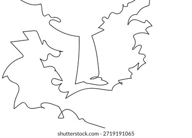 Uma única linha contínua representa uma cachoeira no meio da floresta. Design artístico de linha única.