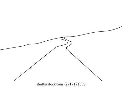 Uma única linha contínua representa uma estrada de asfalto sinuosa. Design artístico de linha única.