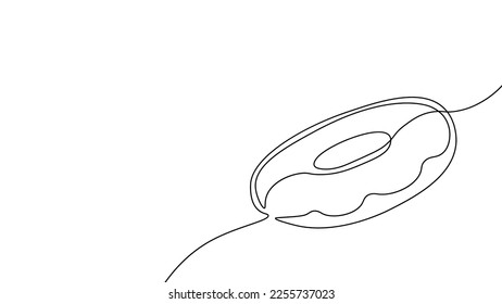 Single continuous line donut art. Coffee morning cafe bakery pastry frosting fast food silhouette. Concept design one sketch outline drawing vector illustration