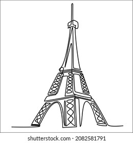 Single Continuous Line Draw of Eifel Tower in Vector