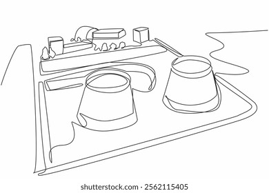 Single continuous line drawing 2 main buildings of the Chernobyl nuclear reactor. Nuclear power plant explosion. Dangerous. International Chernobyl Remembrance Day. One line design vector illustration