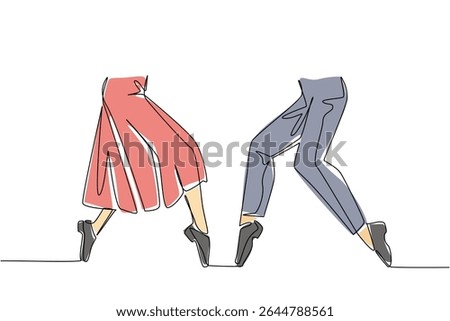 Single continuous line drawing 2 pairs of feet wearing tap dance shoes and their feet posing. Stunning performance. Rhythmic. Elegant. National Tap Dance Day. One line design vector illustration