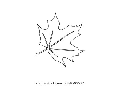 Single continuous line drawing abstract tropic spring maple leaf. Botany natural eco concept. Home wall decor, poster, tote bag, fabric print. Dynamic one line draw graphic design vector illustration