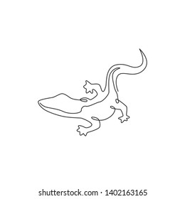 Single continuous line drawing of adorable rock lizard for pet lover association logo identity. Beautiful animal mascot concept for reptilian zoo. One line draw vector graphic design illustration