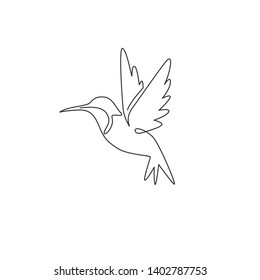 Single continuous line drawing of adorable hummingbird for company business logo identity. Tiny beauty bird mascot concept for conservation national park. One line vector draw design illustration