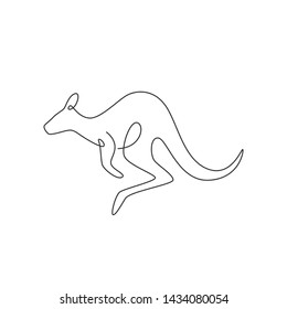 Single continuous line drawing of adorable jumping kangaroo for national zoo logo identity. Australian animal mascot concept for travel tourism campaign icon. One line draw design vector illustration