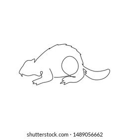 Single continuous line drawing of adorable river beaver for logo identity. Cute animal rodent mammal mascot concept for national zoo icon. Dynamic one line draw design graphic vector illustration