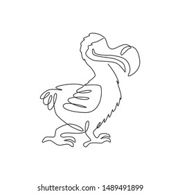 Single continuous line drawing of adorable cute dodo bird for logo identity. Historical animal mascot concept for national zoo icon. Dynamic one line draw graphic design vector illustration